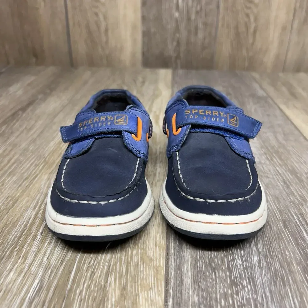 Sperry Cupsole Navy Blue Orange Deck Boat Shoes Kids Youth US Size 9.5M YB48896